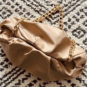 BOGO Free - Beige Puffy Clutch Bag with Gold Chain Link Strap